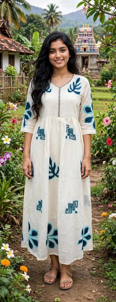 Indian Embroidery Floral Frock - White